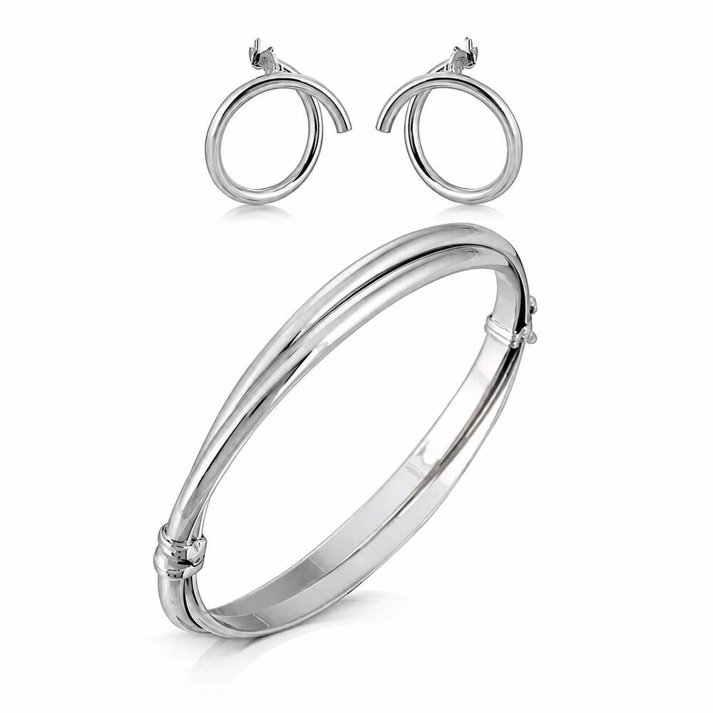 NEW GOLD & HONEY women's crossover bangle bracelet and hoop earrings set in silv